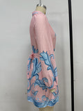 Fashion Printed Belt Loose Retro Short Sleeve Dress