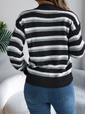 Casual hollow color block striped lantern long sleeve pullover sweater