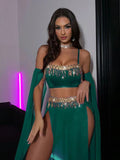 Sexy tassel pole dance fun suit belly dance sequin lace hot set