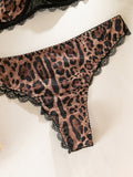 New Lace Trim Leopard Print Breathable Bra Set