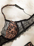New Lace Trim Leopard Print Breathable Bra Set