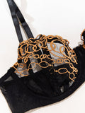 Lace transparent gold embroidery sexy hot girl underwear set