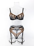 Lace transparent gold embroidery sexy hot girl underwear set