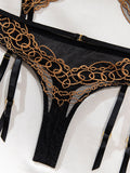 Lace transparent gold embroidery sexy hot girl underwear set
