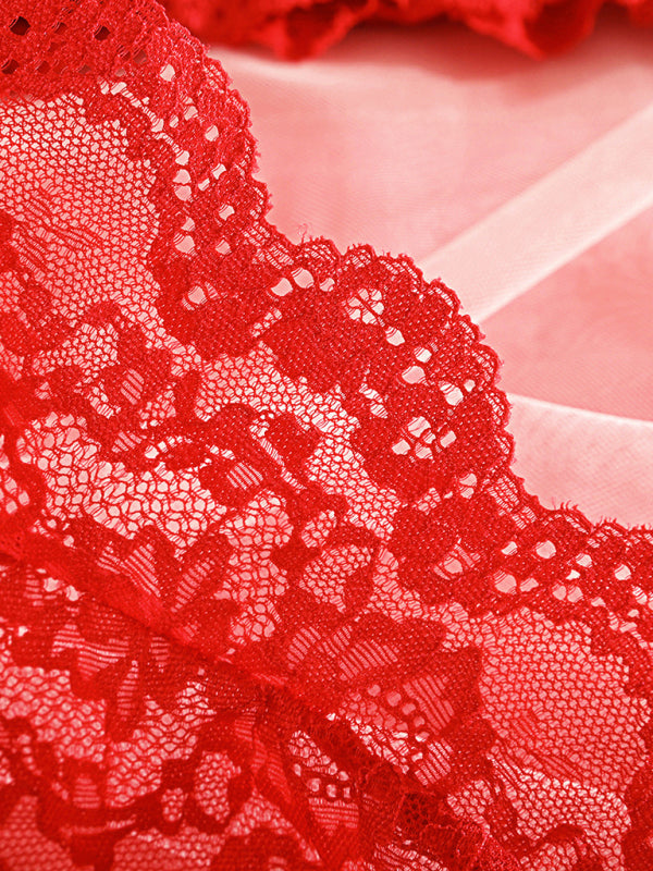 Red Lace Sheer Strappy Lingerie Set