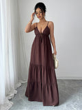 Elegant suspender maxi dress