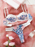 Sexy women's small floral lace patchwork printed underwear set