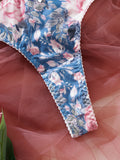 Sexy women's small floral lace patchwork printed underwear set