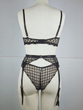 Bow Embroidered Sexy See-Through Bra Three-Piece Set