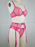 Bow Embroidered Sexy See-Through Bra Three-Piece Set