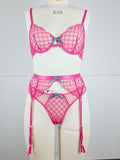 Bow Embroidered Sexy See-Through Bra Three-Piece Set