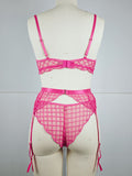 Bow Embroidered Sexy See-Through Bra Three-Piece Set