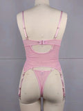 Embroidered flower playful waist strap sexy pink erotic lingerie set