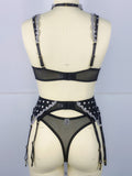 Polka dot embroidery see-through bra sexy underwear four-piece set