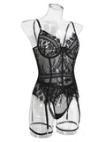 Lace stitching suspenders sexy underwear set
