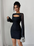 Simple and fashionable shawl long-sleeved mini dress