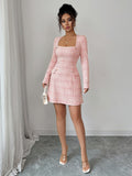 Fashionable plaid long sleeve skirt dress