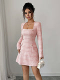 Fashionable plaid long sleeve skirt dress