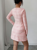 Fashionable plaid long sleeve skirt dress