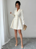 Elegant Button Long Sleeve Short Dress