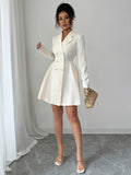 Elegant Button Long Sleeve Short Dress