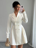 Elegant Button Long Sleeve Short Dress