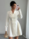 Elegant Button Long Sleeve Short Dress