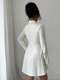 Elegant Button Long Sleeve Short Dress
