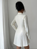 Elegant Button Long Sleeve Short Dress