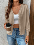 New V-neck long-sleeved knitted cardigan solid color jacket