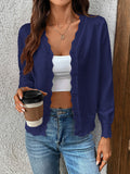 New V-neck long-sleeved knitted cardigan solid color jacket