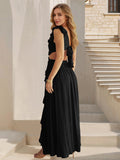 Sexy Slim Backless Dress Bohemian Holiday V-Neck Ruffle Slit Maxi Dress