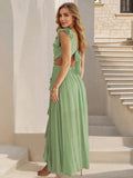 Sexy Slim Backless Dress Bohemian Holiday V-Neck Ruffle Slit Maxi Dress