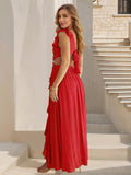 Sexy Slim Backless Dress Bohemian Holiday V-Neck Ruffle Slit Maxi Dress