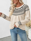 Ethnic style round neck pullover sweater Fair Isle vintage knitted sweater