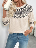 Ethnic style round neck pullover sweater Fair Isle vintage knitted sweater