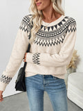 Ethnic style round neck pullover sweater Fair Isle vintage knitted sweater