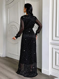 Elegant V-neck long-sleeved corset maxi dress