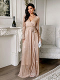 Elegant V-neck long-sleeved corset maxi dress