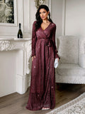 Elegant V-neck long-sleeved corset maxi dress