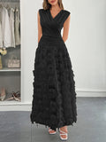 Elegant deep V paneled long dress