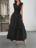 Elegant deep V paneled long dress
