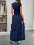 Elegant deep V paneled long dress