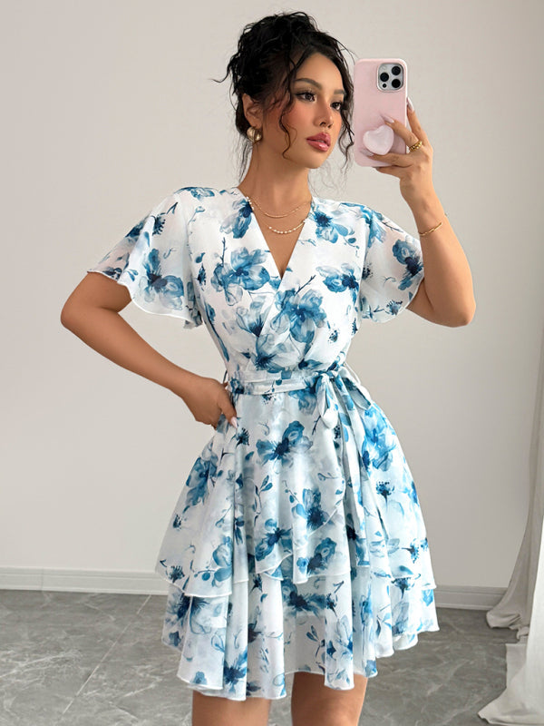 فستان Printed deep V mini dress | شوباهوليك