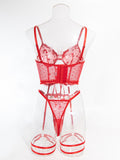 Red flower embroidered sexy lingerie gathered comfortable tie rope two-piece set