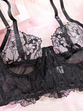 Sexy See-Through Erotic Lingerie Lace Fishbone Shaping Small Vest Bra Set