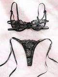 Sexy embroidered string bra date essential fun set