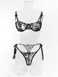 Sexy embroidered string bra date essential fun set