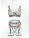 Sexy embroidered bra see-through underwear four-piece set