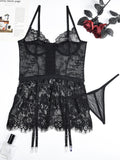 Thin lace see-through nightgown with irregular hem sexy erotic set